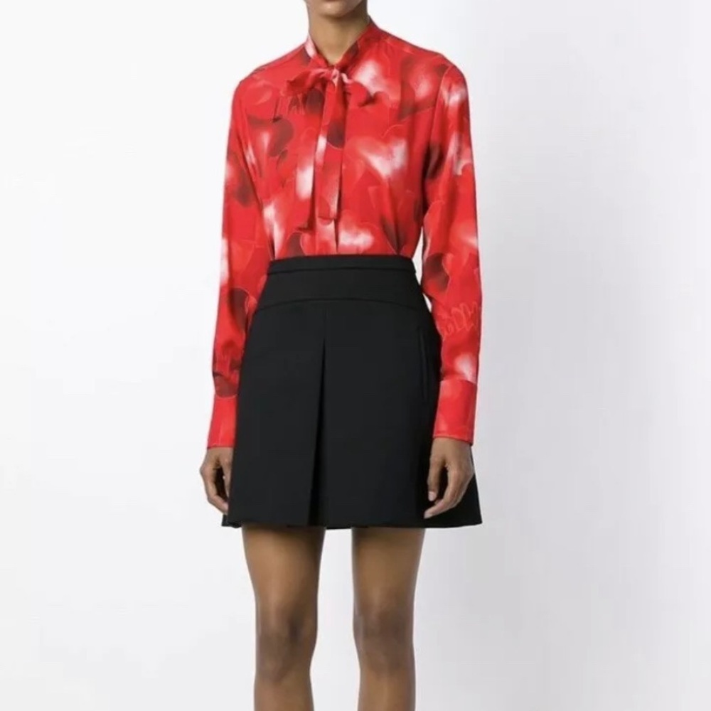 Valentino Silk Red Blouse Printed Hearts